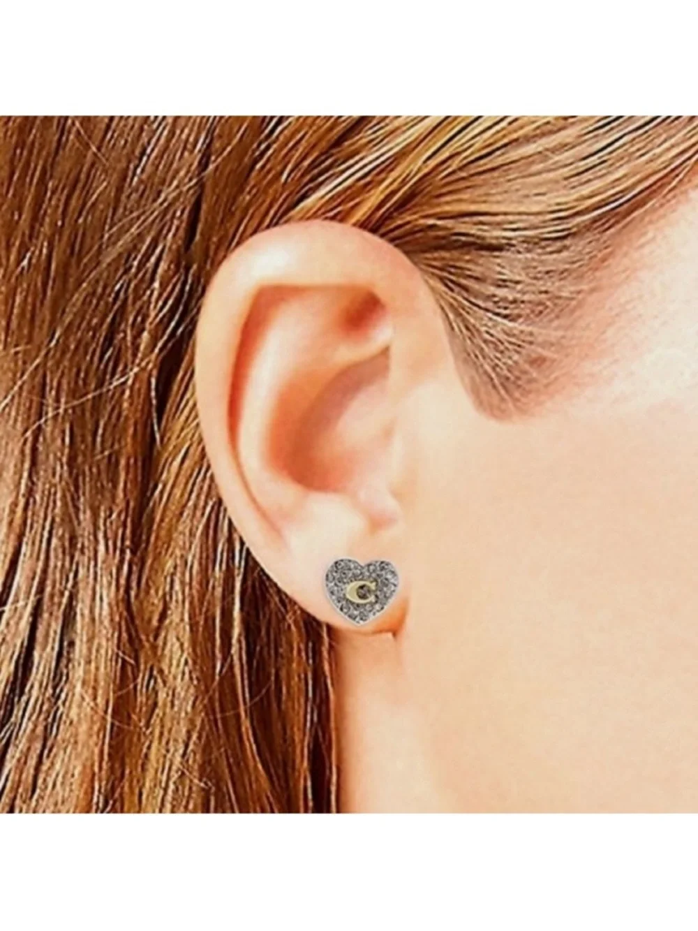 Coach Heart Pavé Stud Earrings with Gold 'C' Accent - Picture 1 of 4